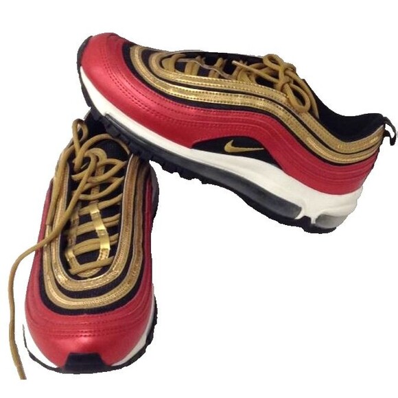 Size 7 - Nike Air Max 97 Gold Sequin Red Black Women's EUC - Picture 2 of 10